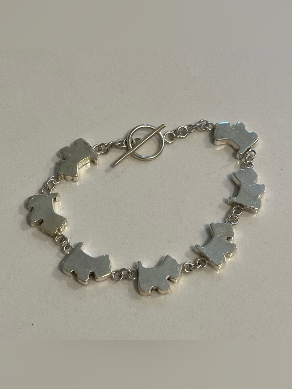 Sterling Silver 925 Charm Scottie Dog Charm Toggle Bracelet